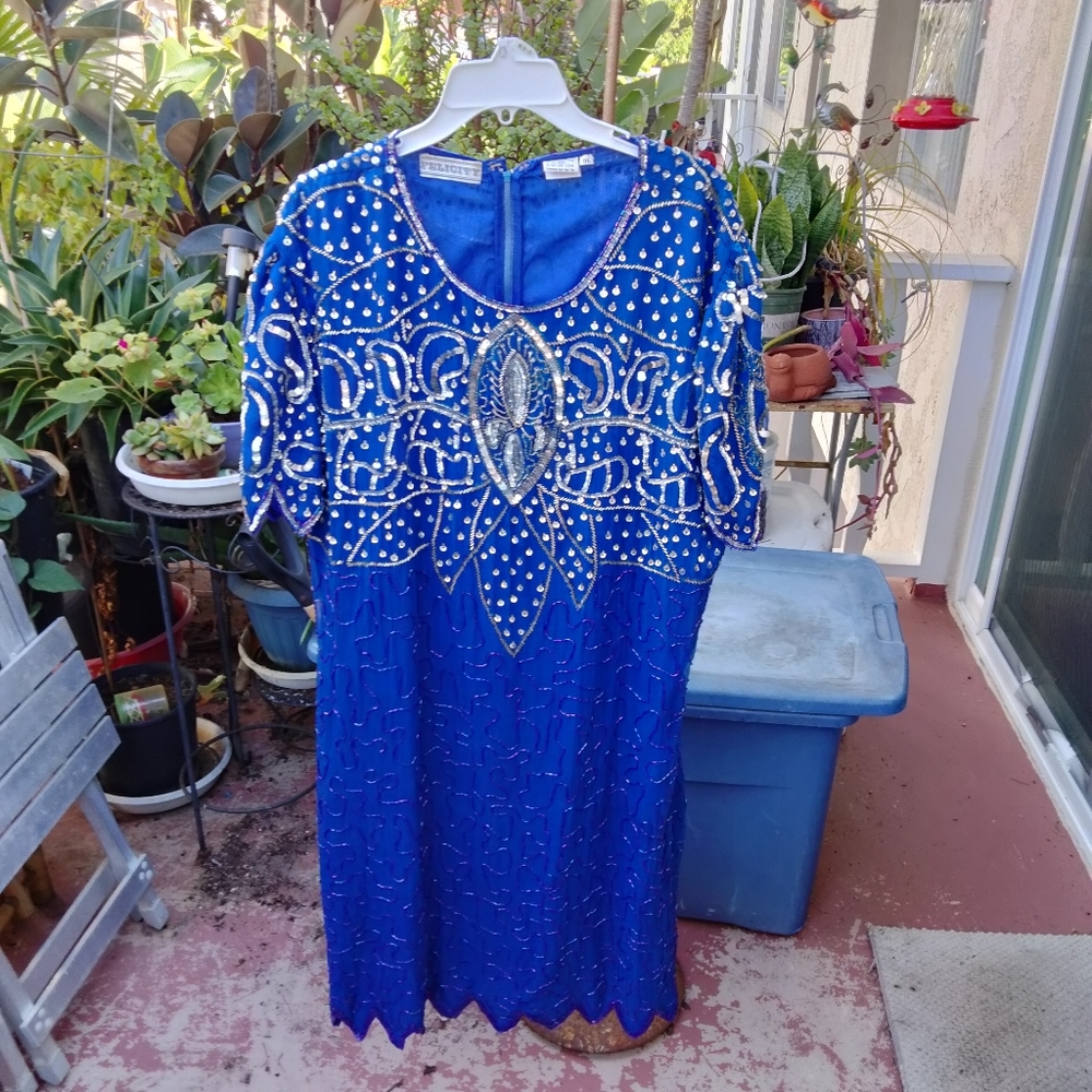 Vintage For Felicity pure silk 3/4 length sequenced and beaded size QL